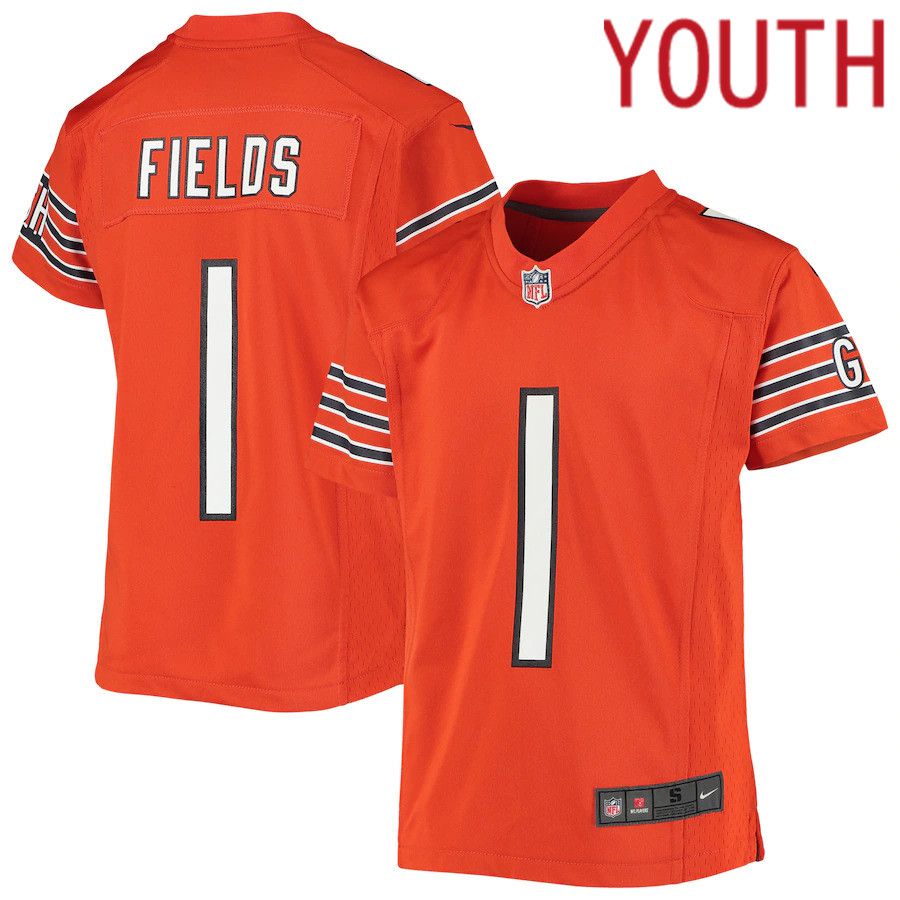 Youth Chicago Bears 1 Justin Fields Nike Orange Game NFL Jersey